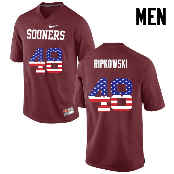 Men Oklahoma Sooners #48 Aaron Ripkowski College Football USA Flag Fashion Jerseys-Crimson